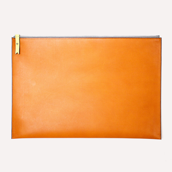 Pélican L, natural barenia calfskin, herringbone zipper