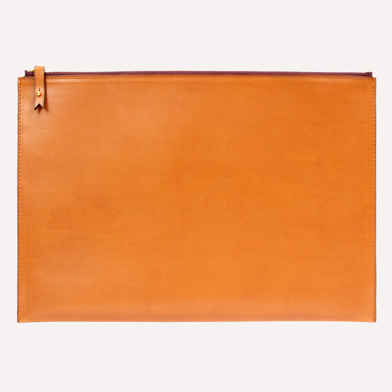 Pélican L, natural barenia calfskin, burgundy zipper