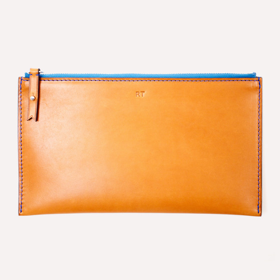 Pélican S, natural barenia calfskin, blue zipper