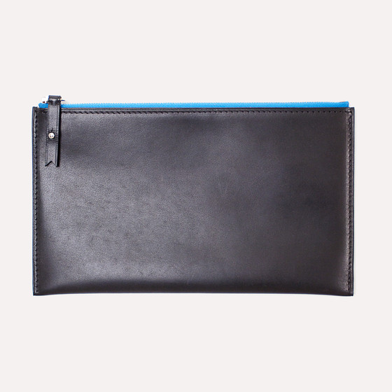 Pélican S, black barenia calfskin, blue zipper