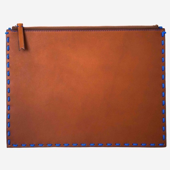 Pélican renard calfskin blue saddle rope