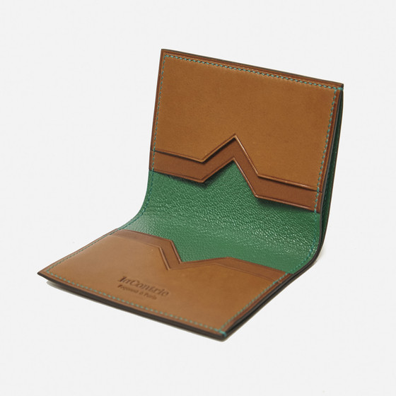 New double Valois S in gold calfskin and green kidskin lining