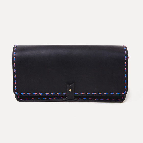 Casanova M in black calfskin, pink & blue saddle rope