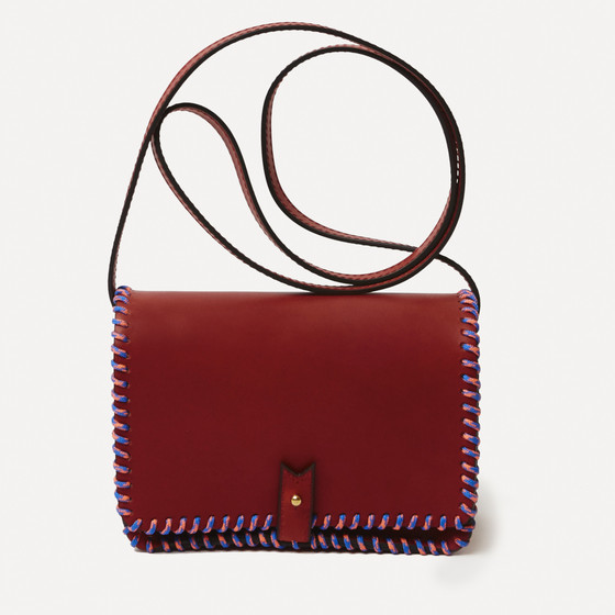 Casanova S in red calfskin and blue & pink rope
