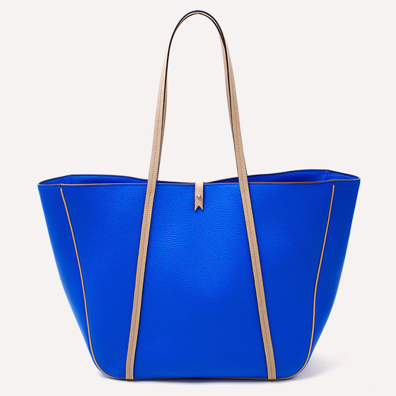 Feuillade L, lazuli and tourterelle bullcalf, muscade kidskin lining