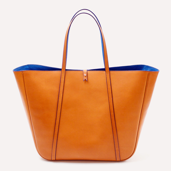 Feuillade L, natural barenia calfskin, bleu de France kidskin lining