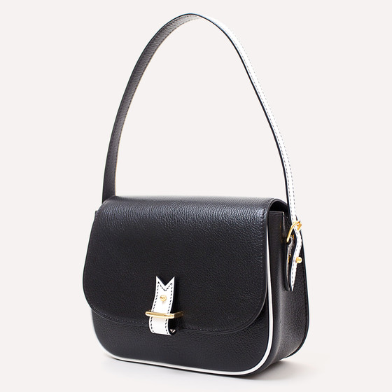 Rohan S, black and white kidskin, gold plating
