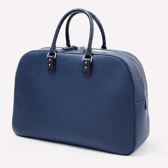 Saint-Roch L, saphir bullcalf, navy crocodile handles, navy pigsuede lining